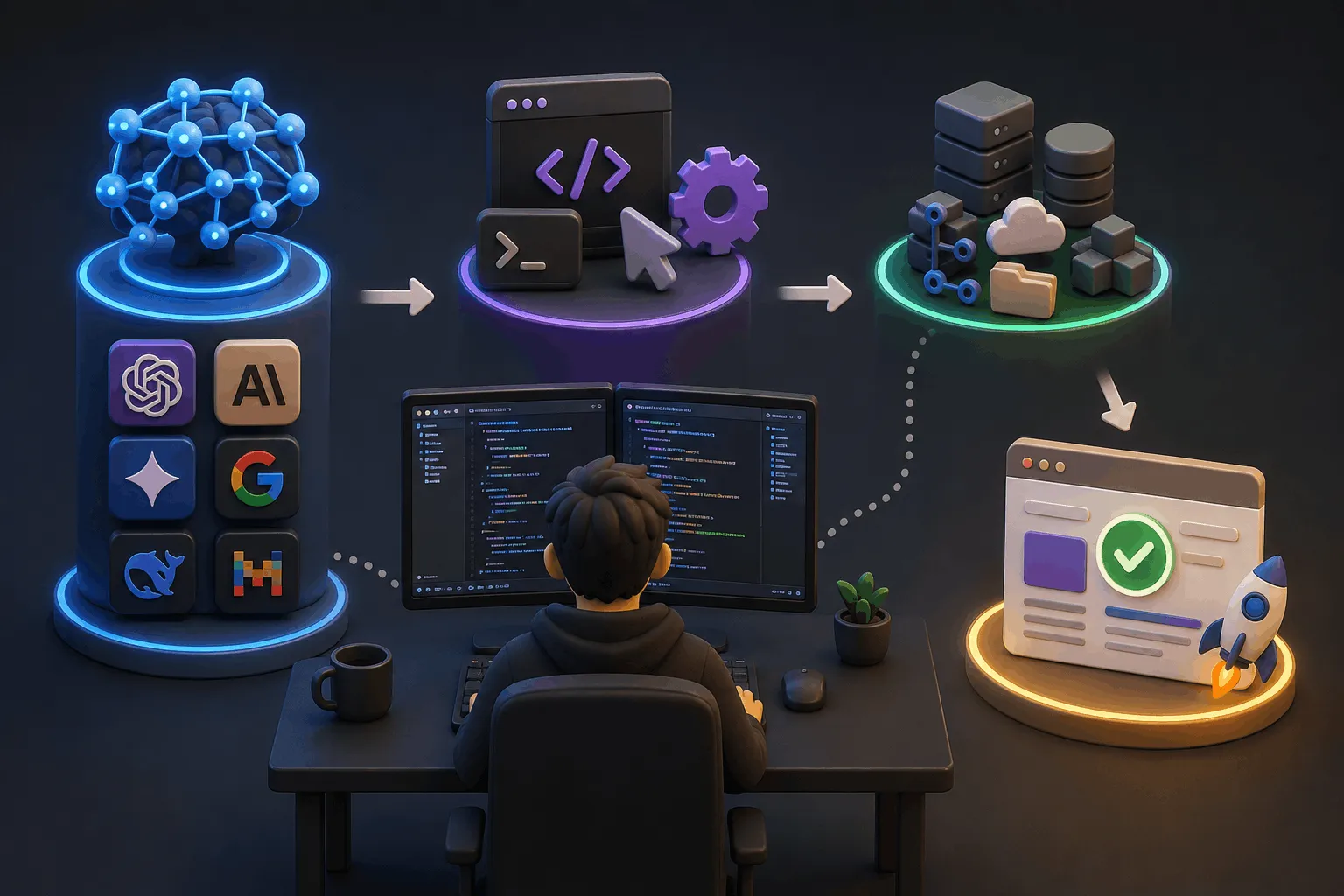 Entorno de desarrollo con múltiples modelos de inteligencia artificial y benchmarks